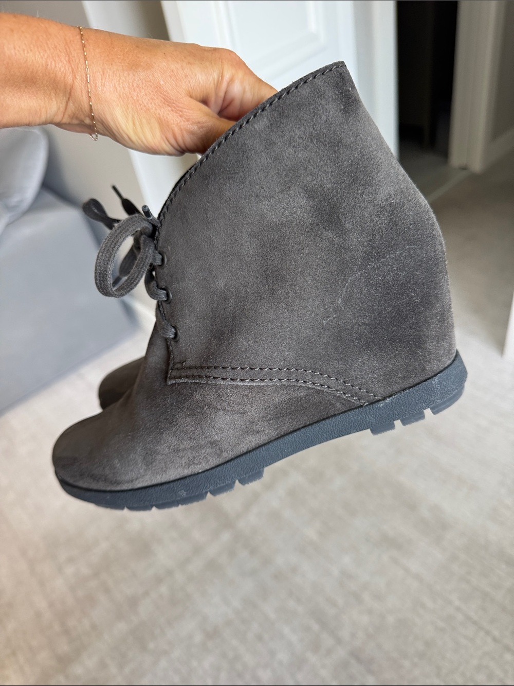 Prada Women's Lace-Up Wedge Ankle Boots - Black Suede
